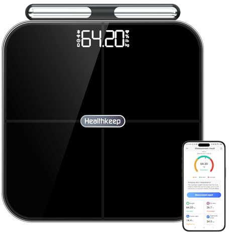 Salute Persona Impedenzimetro, Bilancia connessa WIFI & Bluetooth con 8 elettrodi ad alta precisione 46 dati aziendali per App Incluse Andriod e iOS, Capacità 180kg/400lb, 30x30cm