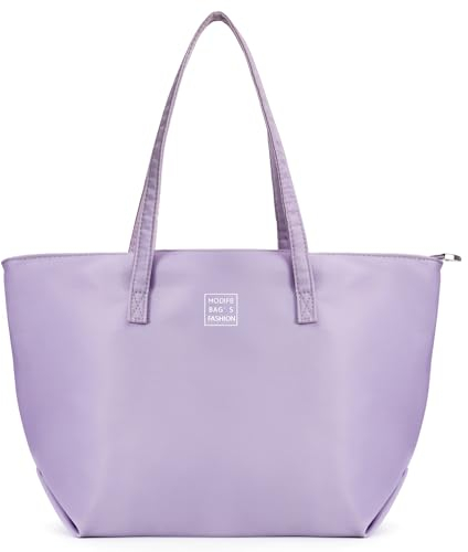 Pangogogo Mauve Nylon Tote Bag – Borsa shopper impermeabile da donna – 5 scomparti con chiusura lampo per lavoro e shopping, Lilla, xl