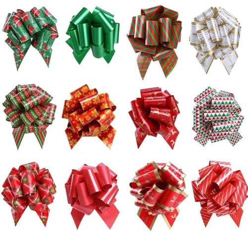 YSTrillion 12 Pezzi Fiocchi Regalo con Nastro,Colorati Natalizi Confezionamento del Presente per Imballaggio Regalo,Bouquet,Natale,Festa,Nuziali,Decorazione da Fiorista