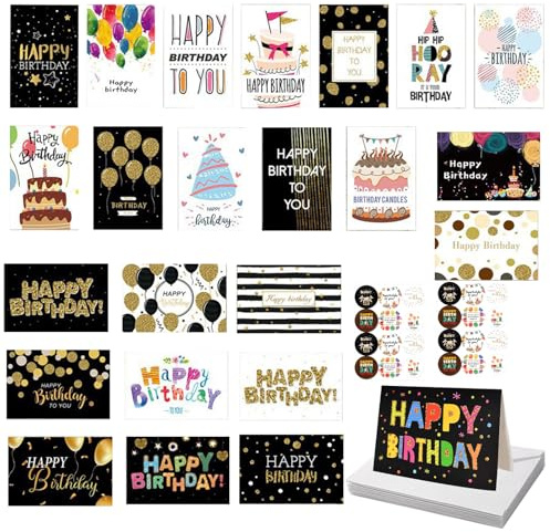 JOYIAL Lot de 24 cartes d'anniversaire, avec enveloppes, pliables, avec enveloppes, vierges, pour la famille et les amis
