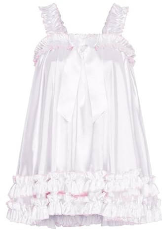 Satini Lencería Satén el marica con Volantes Volantes Babydoll Vestido Negligé Femenino Travestismo Cosplay (Blanco, L)