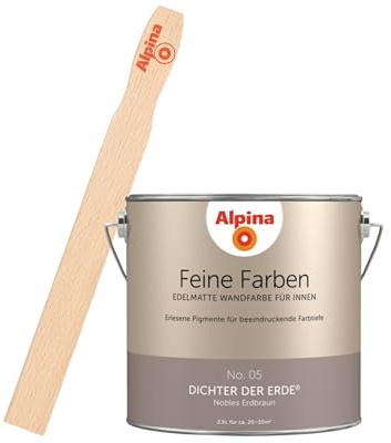Alpina Feine Farben inkl. Rührstab – No. 05 Dichter der Erde – edelmatte Innenfarbe - Wandfarben für einzigartige Farbwirkungen und Raumstimmungen – Nobles Erdbraun - 2,5 Liter