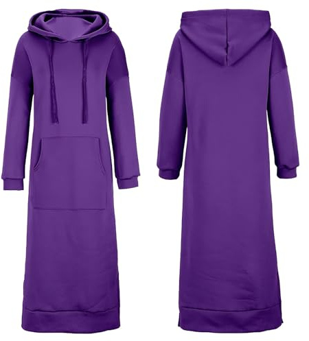 amropi Mujer Sudadera Larga con Capucha Vestido Manga Larga Pullover Casual Hoodies con Bolsillo Morado,S