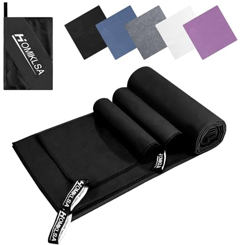 HOMIKLSA Mikrofiberhandduksset med 3 stycken - Stor 200 x 100 cm och 2 små 80 x 40 cm, Snabbtorkande mikrofiber sporthandduk för resehandduk, badhandduk, fitness- och sporthanddukar samt strandhandduk