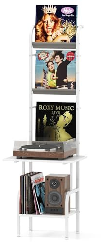 FANTASK Supporto per dischi in vinile a 5 piani, per album CD, 50 x 51 x 145 cm, bianco