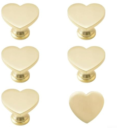 HpLive Lot de 6 boutons de meubles en forme de cœur en alliage de zinc Poignées d'armoire Boutons de tiroir pour armoire, commode, or