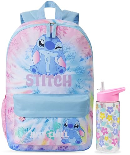 Get Trend Stitch Tie Dye Zainetto Bambina Zip, Zaino Scuola Set con BPA Free Flip Top Borraccia con Cannuccia Idea Regalo per Scuola (Multi Stitch)