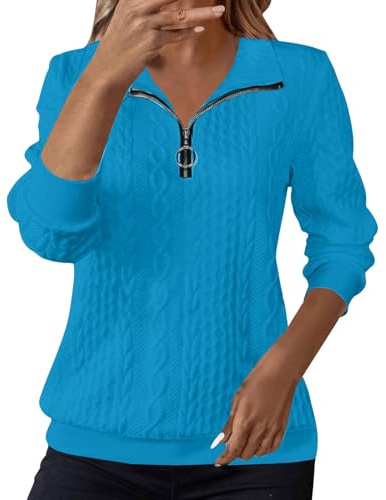 Women's Jumpers for Women UK Jumpers for Women UK Sweatshirts Lapel Half Zip Pullover Knit Cable Ladies Sweatshirt Long Sleeve Tops Fall Winter Sweaters Warm Hoodies Outfit Clothing Deep Blue S