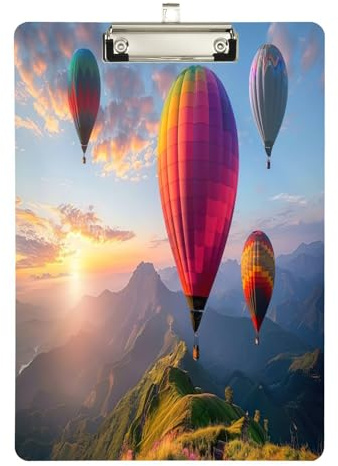 YETTASBIN Hot Air Balloon Clipboard, A4 Letter Size Acrylic Clipboards with Hanging Hole & Metal Clip for Nurse Office Worker Student, 12.5 x 9 Inch(Silver)