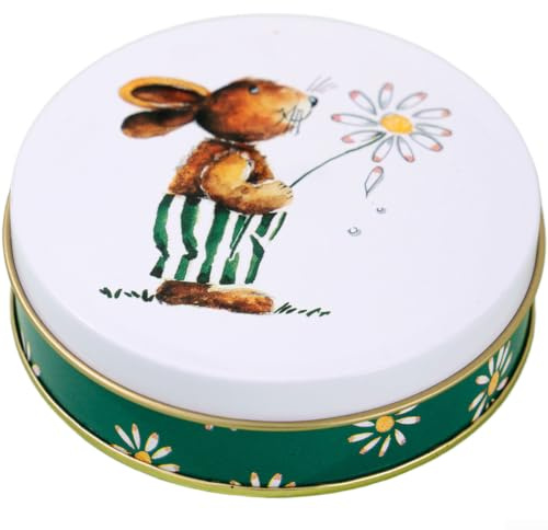 Boîte de rangement en métal avec motif lapin - Décoration de Pâques - Vert - 9,5 x 9,5 x 3 cm (Style A)