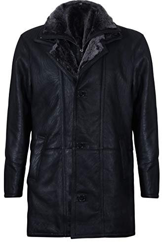 Infinity Leather Herren Warm Schwarz Nappaleder Shearling Schaffell Mantel L
