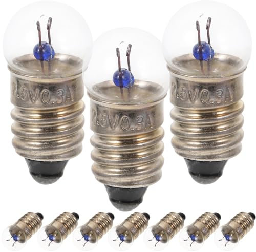 VILLCASE Mini Ampoule E10, 10pcs 2,5V 0,3A Vis Petite Ampoule Lampe de Poche Lampe pour Lécole en Physique Étudiant Expérimentation Électrique