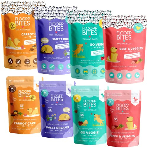 FlooppBITES Snacks para Perros, Pack Mixto Galletas y Snacks Blandos para Perros, Ingredientes 100% Naturales, Nutritivos, Para Todas las Edades, 600gr