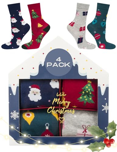 soxo Navidad Calcetines Mujer Algodon Regalos Originales Para Hombre Divertidos 35-40 4 Pares Caja Navideña 5