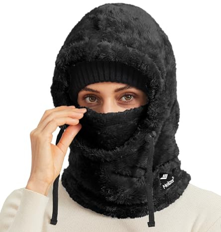 Meilzer Ski Mask Balaclava Wind-Resistant Winter Face Mask for Women/Men Adjustable Warm Hood Cover Hat Cap Scarf Black