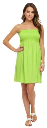 LUXFAB Women’s Strapless Bandeau Sheering Top – Ladies Jersey Boobtube Dress Summer Casual Tube – Plus Size Stretchy Sleeveless Tops UK 8-22 Lightweight Lime Green