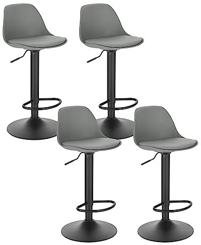 EUGAD Barhocker 4er Set, für Bar Küchen & Esszimmer, 360° drehbarer höhenverstellbar, Barstuhl mit Rückenlehne Fußstütze, aus PU, Grau