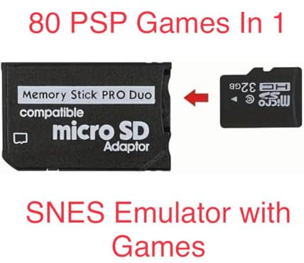 PSP Memory Stick Adapter, to Memory Stick PRO Duo with 32GB Micro SD, MagicGate Card for Sony Playstation Portable, Camera, Handycam with 80 in 1 + Retro