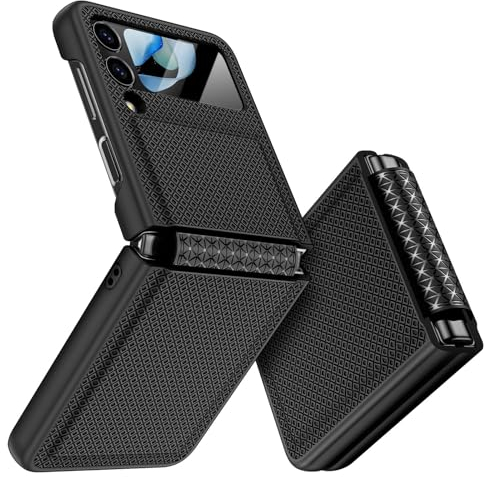 Doeshine for Samsung Galaxy Z Flip 4 Case with Back Screen Protector & Hinge Protection, Slim Fit Stylish Texture Non-Slip Hard Shockproof Protective Cover for Samsung Galaxy Z Flip 4 (Black)