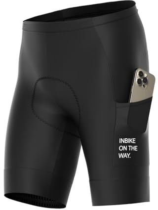 INBIKE Fahrradhose Kurz Herren Radhose Radlerhose Radunterhose Men's Shorts Fahrrad Gepolstert mit SitzpolsterungTasche Sommer Atmungsaktiv Elastisch Schwarz XL