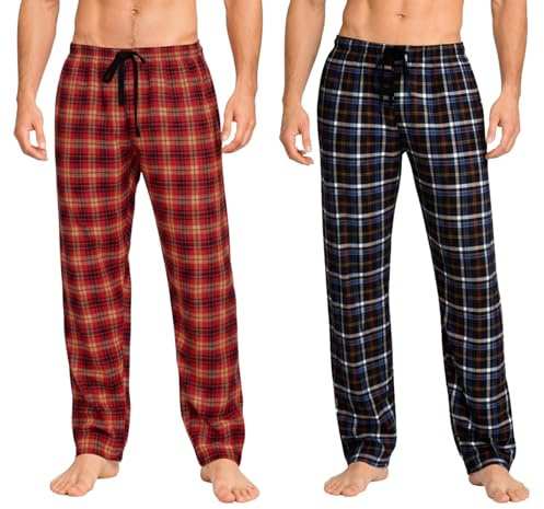 biyya® 2 Pack Men's Cotton Woven Pyjama Bottoms Check Lounge Pants Nightwear Checked Pyjama Bottoms Sleepwear Loungewear S-3XL (MCP-165-A, 3XL)