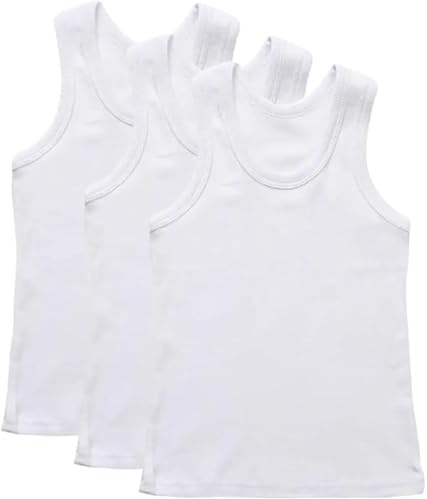 COSHAL® Chaleco para Niños 100% Algodón Blanco para Niños Sin Mangas Ajustado Chaleco de Verano Top de Uso Diario, Camisas de Chaleco para Niños para la Vuelta al Cole, 6-8 años