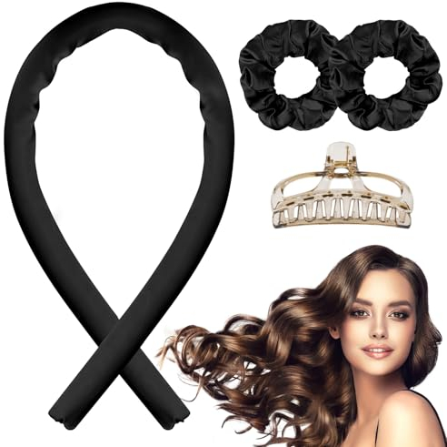 Bigodini per ricci senza calore, bigodini in raso, set di acconciature fai da te per capelli lunghi, Bigodino Fascia Capelli, Heatless Hair Curler, Fascia Bigodino Lungo Per capelli lunghi e medi-Nero