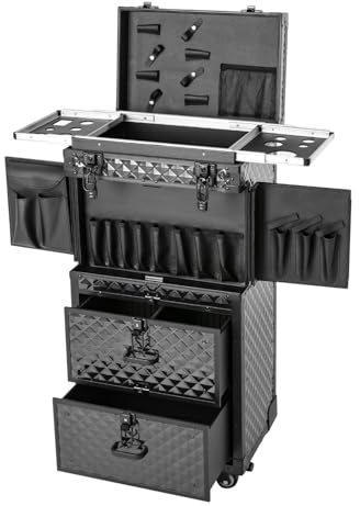 Valigetta per trucchi con serratura, per trucchi, trucchi, per viaggi, valigetta multiuso, valigetta per gioielli, valigetta per cosmetici, per viaggi, beauty case, Nero , Produktgröße: 39 * 25.5 *