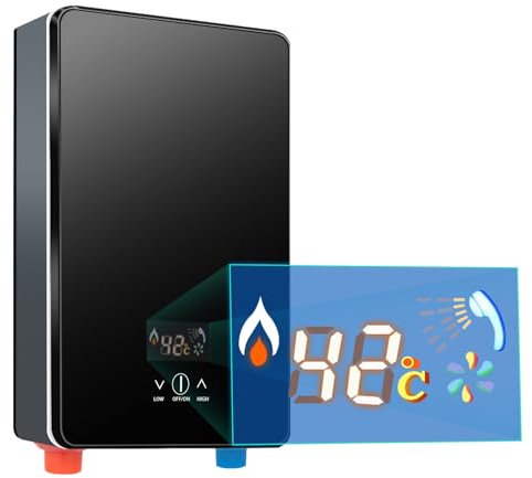 MINRS Chauffe-eau électrique instantané 6500 W pour la cuisine - Mini chauffe-eau sans réservoir avec écran LED et pommeau de douche - Température maximale 60 °C - Pour cuisines, salles de bains