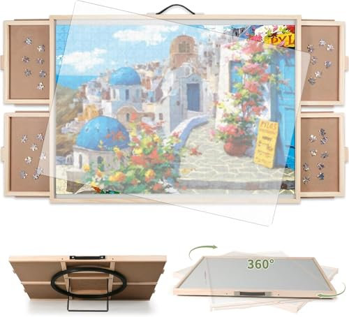 BuilderButler 2000 Pieces Puzzle Table with Wheels, with Drawers and Cover, 40.16x28.5 Adjustable Height & 45° Tilting, Puzzle Board for Adults