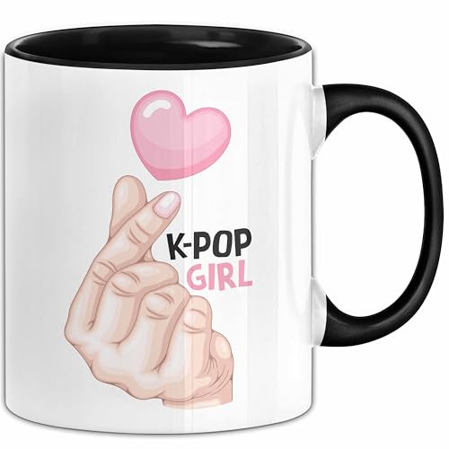 Kpop Love Girl Tasse Geschenk Süßes Herz Design Finger Herz Geste (Schwarz)