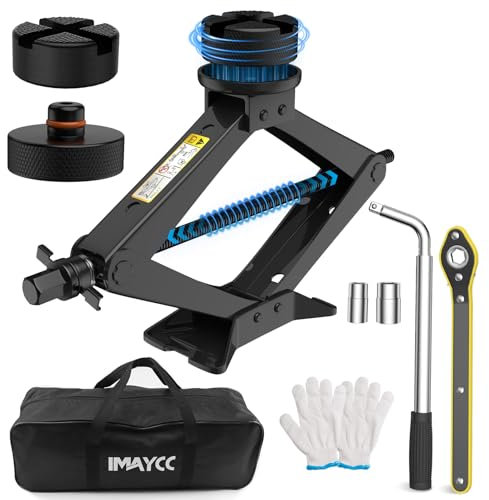 IMAYCC Cric Per Auto 2.5T/2500kg, Cric Auto Con Universale Tampone In Gomma, Cric Portatile Per Auto Con Chiave Per Dadi Ruota, Kit Emergenza Auto Per SUV MPV Tesla,Manutenzione e La Riparazione