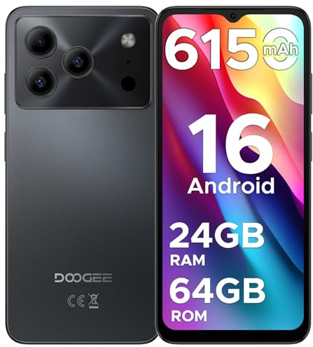 DOOGEE Note 56 Teléfono Movil Android 16, 6,56 HD+ IPS 90Hz, 6150mAh Batería de Anodo de Silicio, Octa Core 24GB+64GB Smartphone, 8MP, Cuerpo 8.45mm Telefono, Face ID/OTG/GPS/Doble SIM 4G Movil