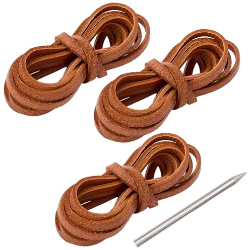 GORGECRAFT Baseballhandske relateringssats inkluderar 6 m 3 rullar 5 mm Sienna kohud lädersnören rostfritt stål sticknål sport softball vantar reparation snörningstillbehör för catchers handske