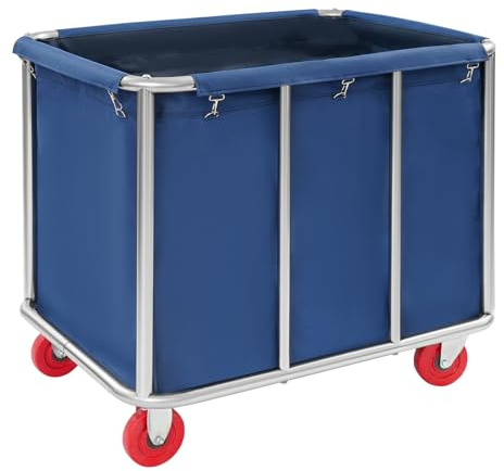 KKVUIIFF Carrito de lavandería de acero inoxidable con ruedas, soporta hasta 118 kg, para hoteles, hospitales, pinzas, 90 x 65 x 80 cm (azul)