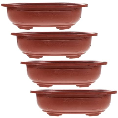 GANAZONO 4 Pezzi Vasi per Bonsai in Plastica Spessi, Fioriere Decorative Ovali per Interni, Vasi da Piantare Semplici per Orchidee e Piante, per Casa, Ufficio e Regalo