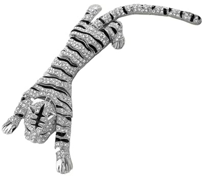 Broche De Tigre - Joyería De Vintage Con Diamantes De Imitación De 10,24 Pulgadas | Accesorio De Metal Dorado Y Plateado Para Bailes, Bodas, Uso Diario, Blazer, Vestidos, Cosplay, Hombres Y Mujer