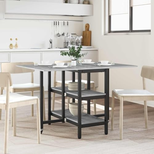 toolkix Matbord, grå, Sonoma 122 x 80 x 76,5 cm, utdragbart, trämaterial, hopfällbart med förvaringsutrymme och hyllbrädor, utrymmesbesparande, mobil för matsal, kök, vardagsrum, funktionellt modernt