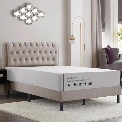 Empyrean King Fitted Sheet - Deep Pocket, Fits 14-16 Inch Mattress, Ultra Soft Microfiber, Fade & Wrinkle Resistant, Shrinkproof, Durable Sheet, Light Grey