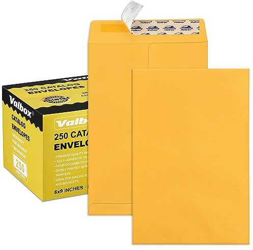 ValBox 6x9 Self Seal Catalog Security Envelopes 250 Count Small Brown Kraft Envelopes for Mailing, Storage and Organizing