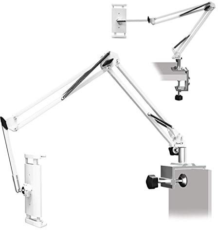 ZenCT Tablet-Halterung, Handy-Ständer, Bett-Halterung mit verstellbarem Metallarm, kompatibel mit iPad Pro 12.9 iPhone 11 (weiß)