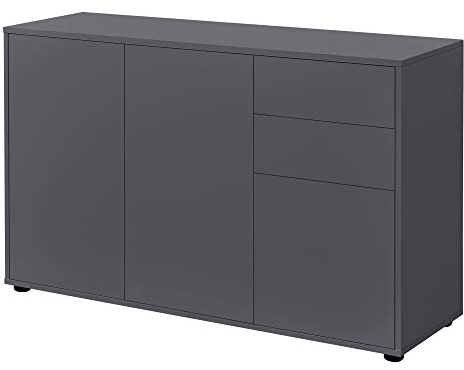 [en.casa] Sideboard Paarl Kommode 74 x 117 x 36 cm mit 2 Schubladen und 3 Schranktüren Spanplatte Dunkelgrau matt
