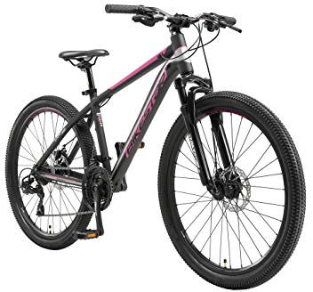 BIKESTAR Hardtail Aluminium Mountainbike Shimano 21 Gang Schaltung, Scheibenbremse 26 Zoll Reifen | 16 Zoll Rahmen Alu MTB | Schwarz Pink