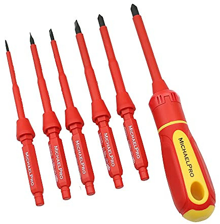 MichaelPro MP002021 8-teiliges VDE Wechselschraubendreher-Set mit Tasche, Isolierter Schraubendrehersatz, Präzisions-Schraubendreher-Set für Elektro-, Schlitz- und Kreuzschlitzschraubendreher-Kit