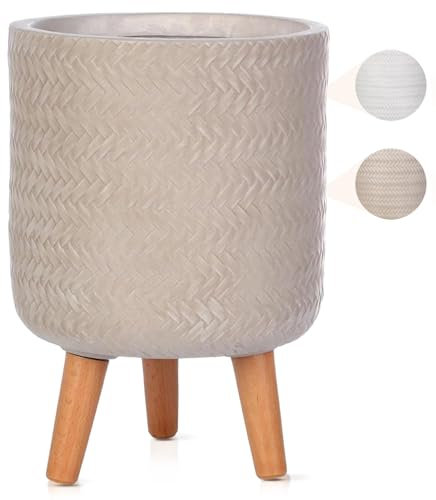 IDEALIST 20cm Indoor Plant Pot | Plaited Beige Reinforced Stone Planter with Legs | Flower Pot Cover D20 H35 cm, 7 litres