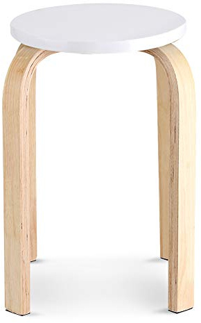 Greensen Stool Round Wood Stool Stackable Children’s Stools Stacking Stool Candy Colors Stool, 11.8in Kids Desk Stool Wooden Vanity Stool for Home Office Dining Kitchen Bedroom Restaurant (White)