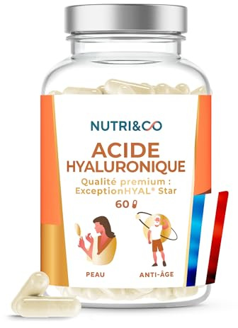 NUTRI & CO Acide Hyaluronique - Formule Anti-Age & Anti-Rides Efficace - Hydrate en Profondeur - Hydratation et Élasticité de la Peau - 60 gélules Vegan Made in France