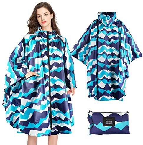 Lively Life Poncho Pioggia Impermeabile per Adulti, Multiuso Mantella Antipioggia con Cappuccio Packable Telo Riparo a Terra Foglio Ideale per Campeggio all'aperto Pesca - Montagna Blu