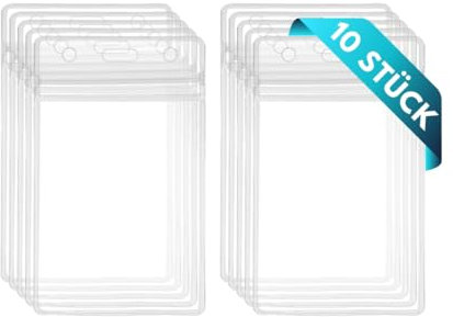 Festland DESIGN® 10x Kartenhülle Ausweishülle vertikal aus Kunststoff für Schlüsselband ID-Ausweishalter Dienstausweis Werksausweis Namensschilder Kartenhalter Kartenetui transparent
