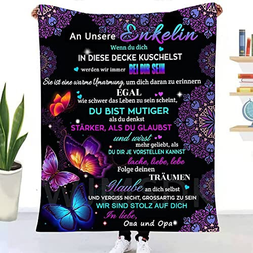 WJMSDK Personalisierte Decke Geschenke An Unsere Enkelin von Oma und Opa, Kuscheldecke Flauschige Für Enkelin, Flanell Luftpost Positiv Ermutigen Wohndecke, Geburtstag Weihnachten für Enkelin